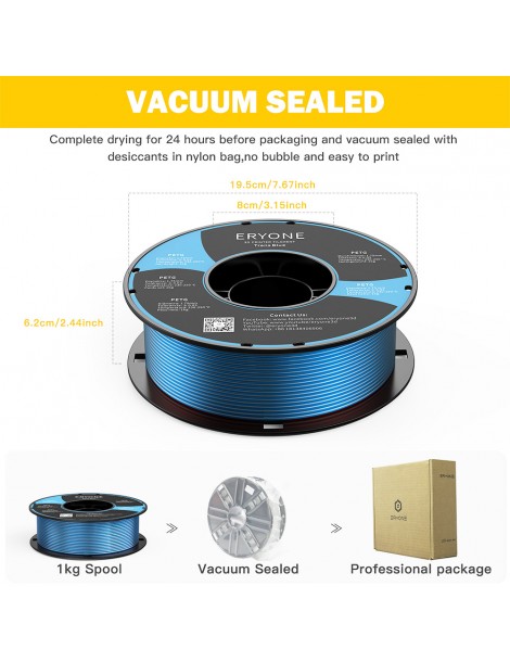 ERYONE PETG Filamento per stampante 3D 1 75mm Tolleranza 0 03mm 1KG(2.2LBS)/Spool - Blu trasparente Qualità Garantita