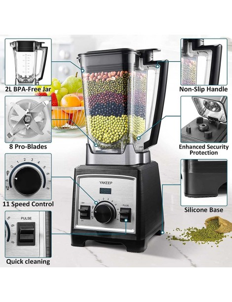 Yakeep 8188 2000W Stand Mixer frullatore per frullati da 2L con agitatore 32000 RPM 8 lame in acciaio Saldi