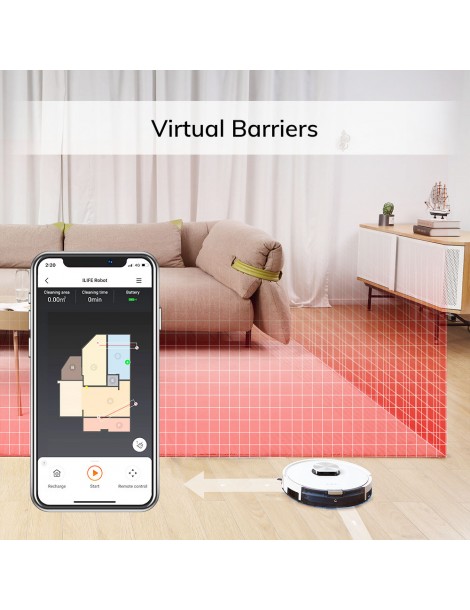 ILIFE L100 Robot Aspirapolvere 2000Pa Aspirazione LDS Navigazione Laser Mop APP Control 450ml Serbatoio Polvere Tappeto Boost Fino Al -60%