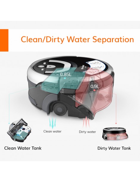 ILIFE W400 1000Pa Robot lavapavimenti 900ml Serbatoio d'acqua Pianificazione giroscopica 4 modalità di pulizia Shopping Online