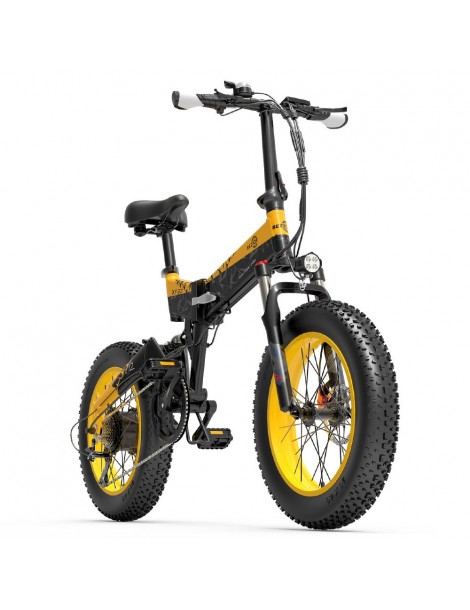 BEZIOR XF200 Bici elettrica pieghevole da 20 pollici con pneumatici grassi Motore da 1000 W Batteria da 48 V 15 Ah - Nero Giallo Spedizione Gratuita