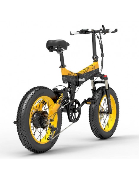 BEZIOR XF200 Bici elettrica pieghevole da 20 pollici con pneumatici grassi Motore da 1000 W Batteria da 48 V 15 Ah - Nero Giallo Spedizione Gratuita