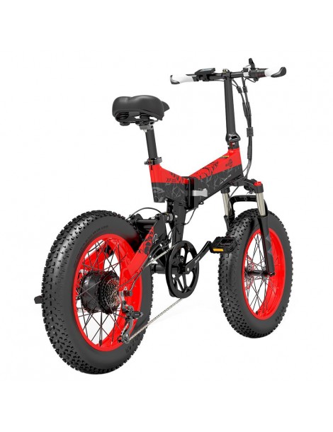 BEZIOR XF200 Bici elettrica pieghevole da 20 pollici con pneumatici grassi Motore da 1000 W Batteria da 48 V 15 Ah - Nero Rosso Pezzi Unici