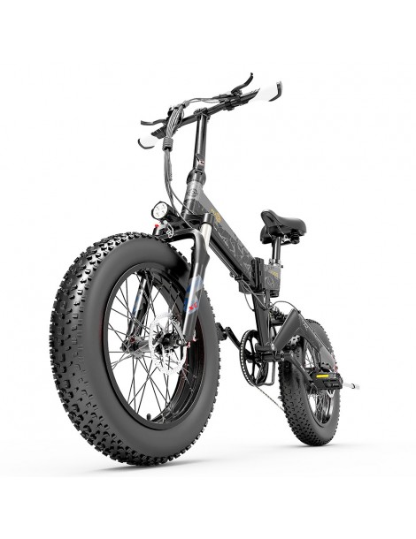 BEZIOR XF200 Bici elettrica pieghevole da 20 pollici con pneumatici grassi Motore da 1000 W Batteria da 48 V 15 Ah - Nero Grigio Soddisfazione Garantita