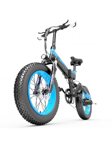 BEZIOR XF200 Bici elettrica pieghevole da 20 pollici con pneumatici grassi Motore da 1000 W Batteria da 48 V 15 Ah - Nero Blu Qualità Garantita
