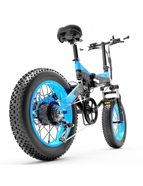 BEZIOR XF200 Bici elettrica pieghevole da 20 pollici con pneumatici grassi Motore da 1000 W Batteria da 48 V 15 Ah - Nero Blu Qualità Garantita