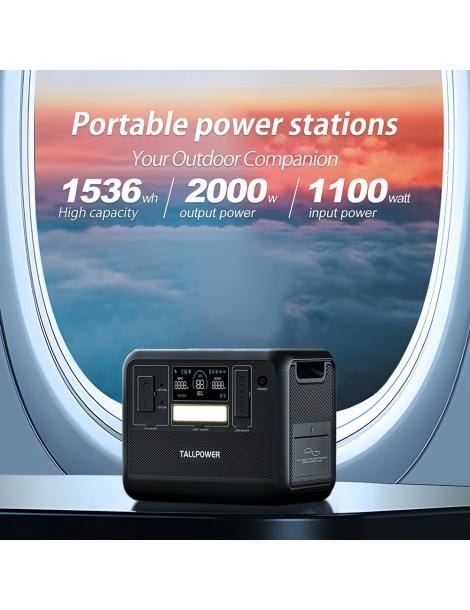 TALLPOWER V2000 Stazione di alimentazione portatile generatore solare LiFePo4 da 1536Wh uscita CA da 2000W - Nero Vendita Calda