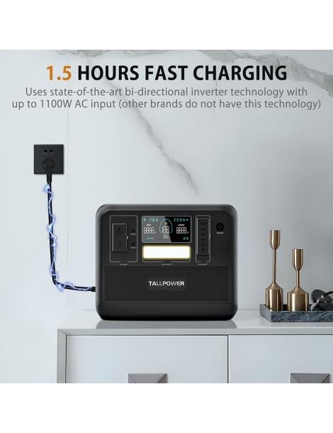 TALLPOWER V2000 Stazione di alimentazione portatile generatore solare LiFePo4 da 1536Wh uscita CA da 2000W - Nero Vendita Calda