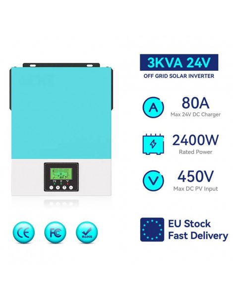 Inverter solare off grid DAXTROMN 2400W caricatore solare MPPT 24V DC 80A inverter sinusoidale puro con ingresso PV 450V DC Italy