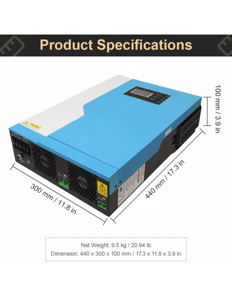 DAXTROMN Inverter Solare Off Grid da 3 5KW Caricatore MPPT da 24V DC 100A Sinusoidale Puro con Ingresso PV 450VDC e WiFi Spedizione Gratuita