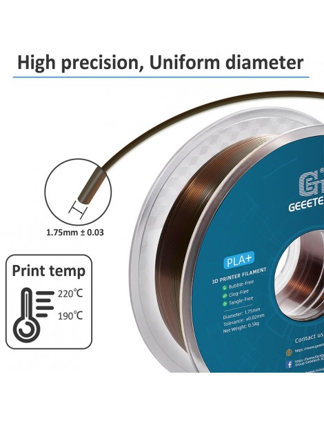 Geeetech Filamento Silk PLA per stampante 3D precisione dimensionale 1 75 mm /- 0 03 mm Bobina da 1 kg - Arcobaleno di bronzo Spedizione gratuita