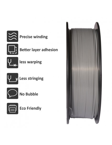 Filamento PLA Geeetech per stampante 3D precisione dimensionale 1 75 mm /- 0 03 mm Rocchetto da 1 kg (2 2 libbre) - Grigio Offerta speciale