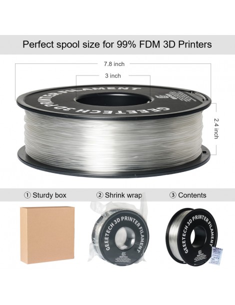 Filamento PLA Geeetech per stampante 3D precisione dimensionale 1 75 mm /- 0 03 mm Bobina da 1 kg (2 2 libbre) - Trasparente Grande vendita