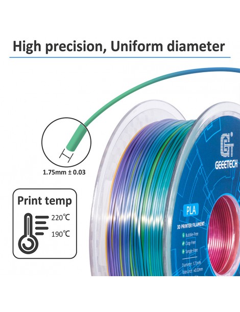 Geeetech Filamento PLA di seta per stampante 3D precisione dimensionale di 1 75 mm /- 0 03 mm Bobina da 1 kg - Arcobaleno Fornitura limitata