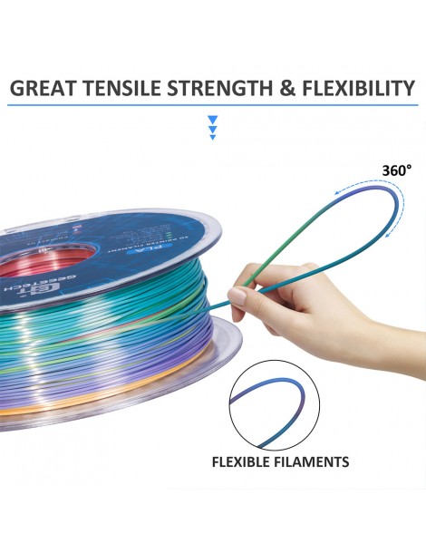 Geeetech Filamento PLA di seta per stampante 3D precisione dimensionale di 1 75 mm /- 0 03 mm Bobina da 1 kg - Arcobaleno Fornitura limitata