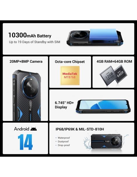 FOSSiBOT F105 Smartphone robusto schermo HD+ da 6 745 pollici batteria da 10300mAh 4GB RAM+64GB ROM - Nero Offerta Anniversario