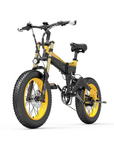 LANKELEISI X3000 Plus Bicicletta elettrica pieghevole Big Fork 48V 1000W Motore 17.5Ah Batteria - Nero e giallo Fino al 55% di sconto