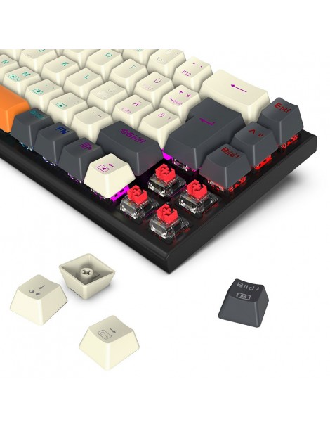 K633CGO-RGB Ryze Tastiera da gioco meccanica compatta a 68 tasti Layout tedesco Interruttore rosso retroilluminato RGB Sostegno trimestrale