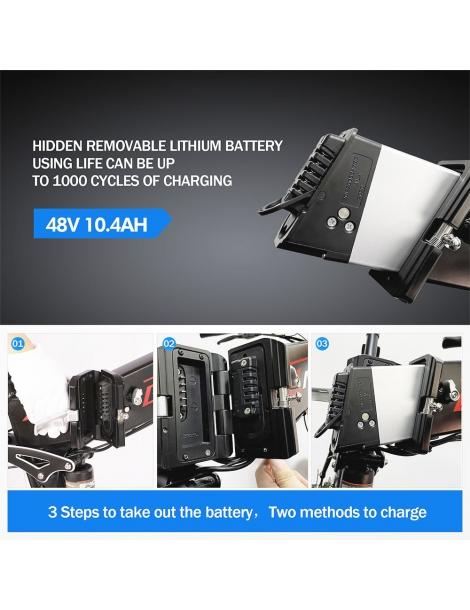 Kaisda K1 Ciclomotore elettrico pieghevole pneumatico da 26 pollici motore da 500W batteria agli ioni di litio da 10Ah - Nero Nuovo