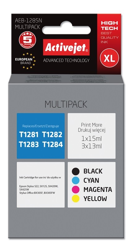 Activejet AEB-1285N cartuccia d'inchiostro 4 pz Compatibile Resa elevata (XL) Nero Ciano Magenta Giallo