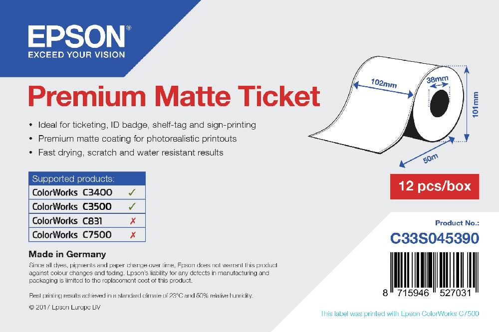 Epson Premium Matte Ticket - Roll: 102mm x 50m