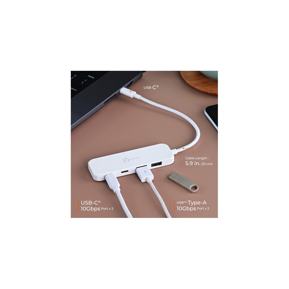j5create Eco-Friendly USB-C to 4-Port Type-C & Type-A Gen 2 Hub In Linea