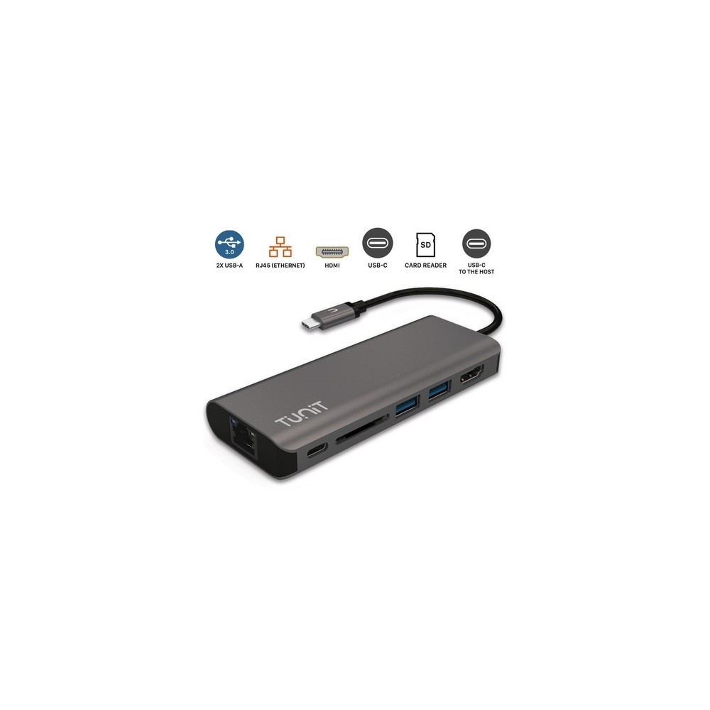 TUNIT Hub USB-C 6 in 1 in alluminio con power delivery - Grigio siderale Qualità