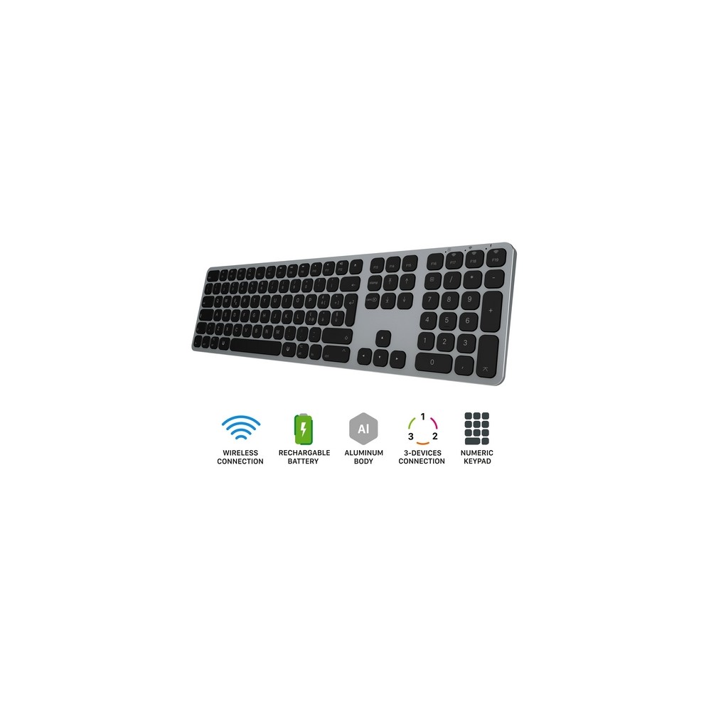 TUNIT Tastiera wireless in alluminio con tastierino numerico - Grigio Siderale ITA Spedizione Gratuita